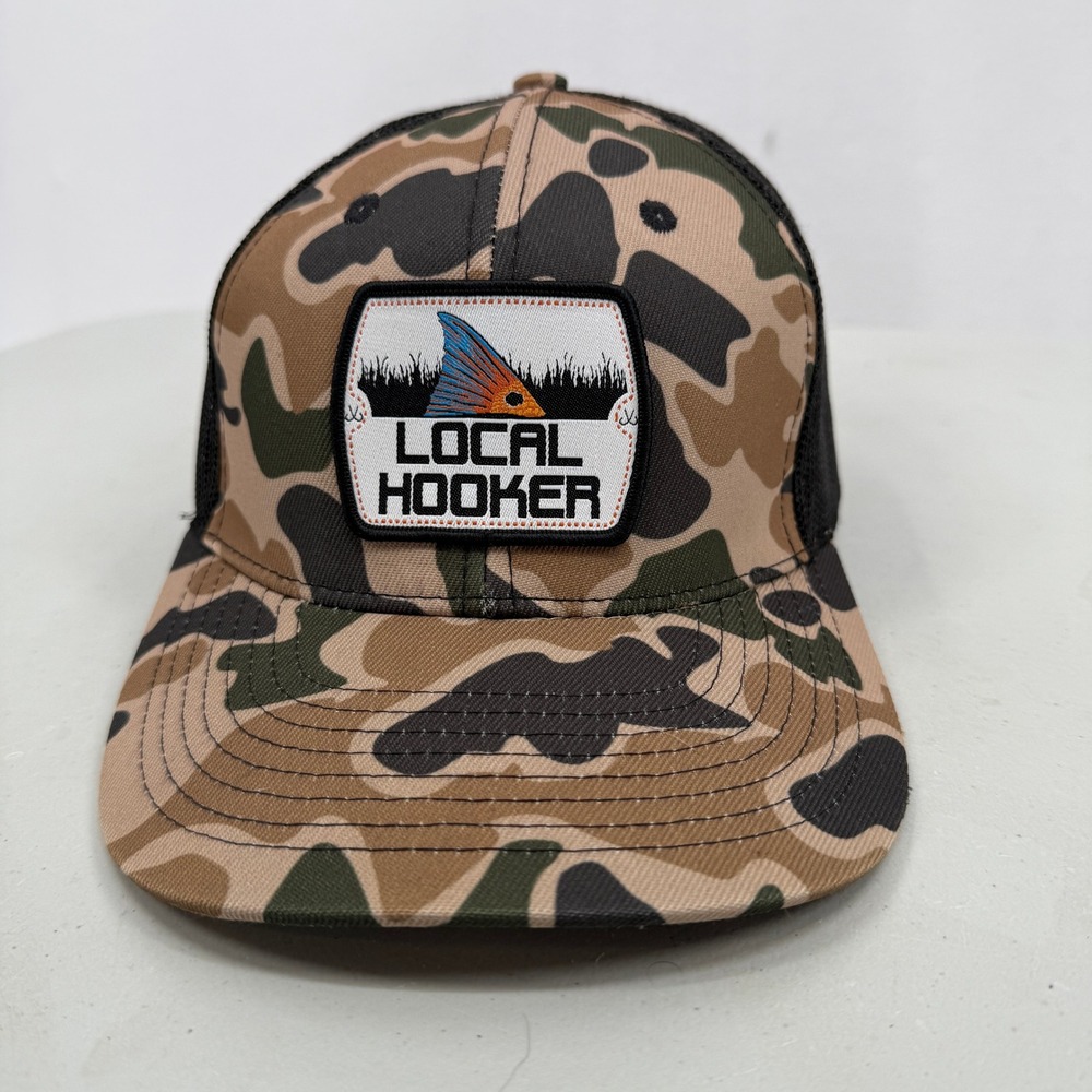 Local Hooker Trucker Hat Camo Fishing Snapback Cap Mens OSFM Riverbed Threads